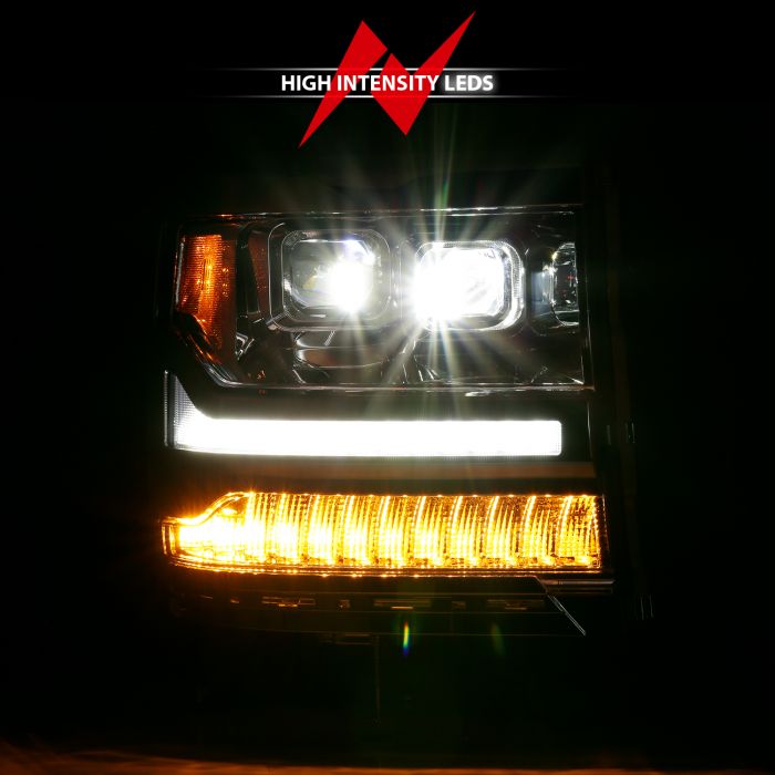 High Intensity LEDs of ANZO FULL LED PROJECTOR PLANK HEADLIGHTS CHROME (FOR HID MODELS ONLY) | CHEVY SILVERADO 16-18 1500