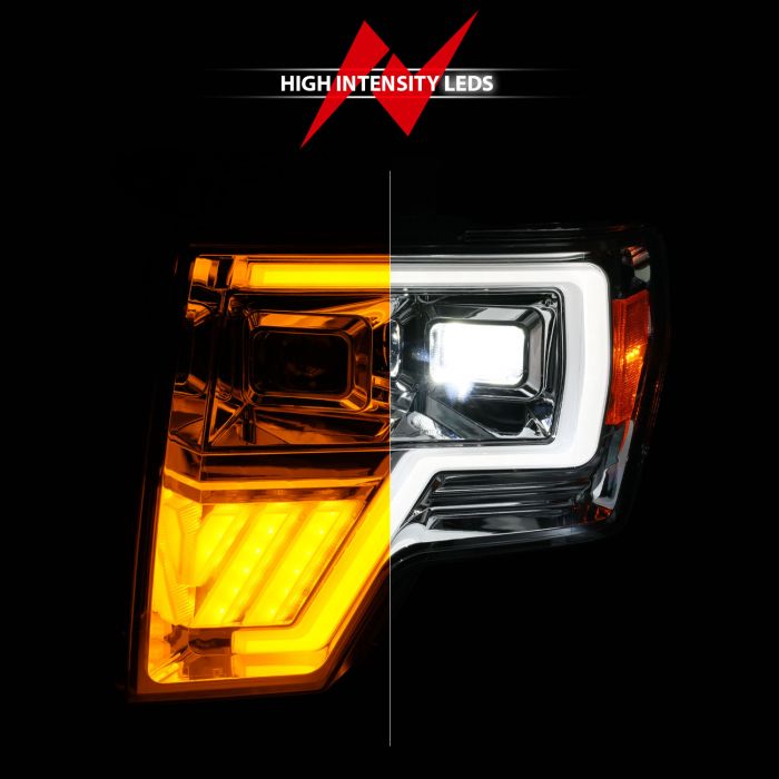 High Intensity LEDs of ANZO FORD FULL LED PROJECTOR PLANK HEADLIGHTS CHROME W/ INITIATION & SEQUENTIAL | F-150 09-14