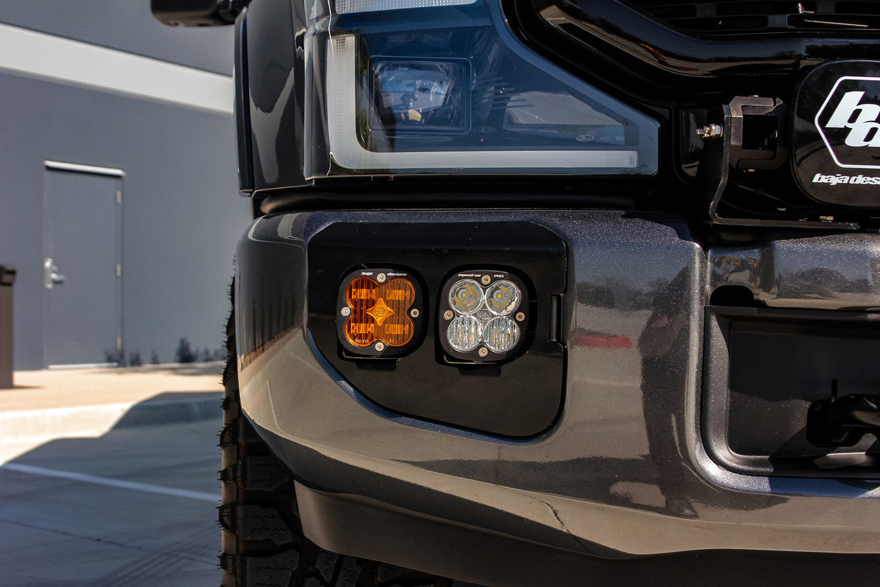 Installed On Car Close Up Baja Designs Ford Squadron SAE/Sport Fog Pocket Light Kit - Ford 2020-22 F-250/350 Super Duty