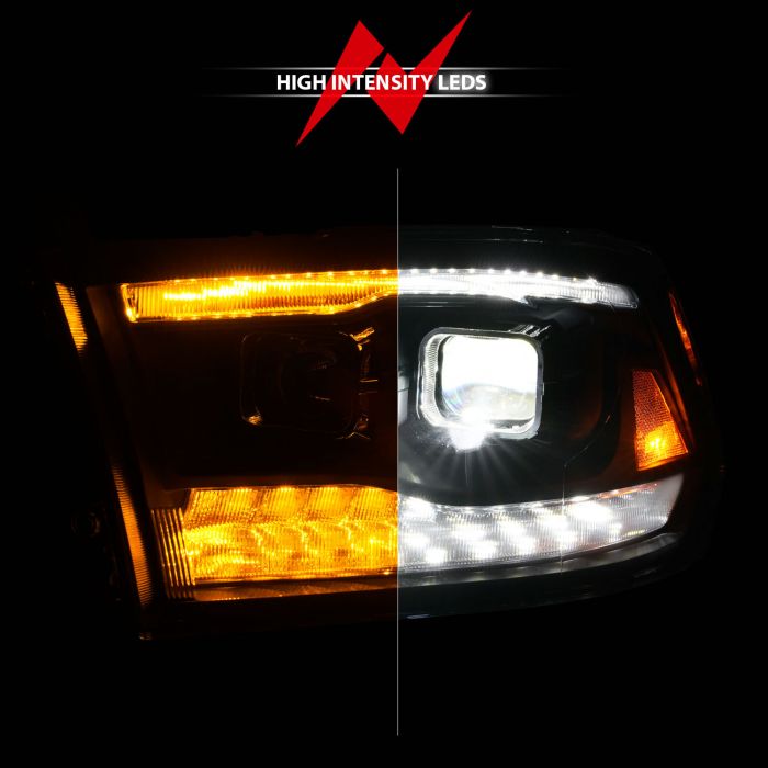High Intensity LEDs of ANZO DODGE RAM FULL LED PROJECTOR PLANK STYLE BLACK HEADLIGHTS W/ INITIATION & SIGNAL (FOR ALL MODELS) | 1500 09-18/2500/3500 10-18