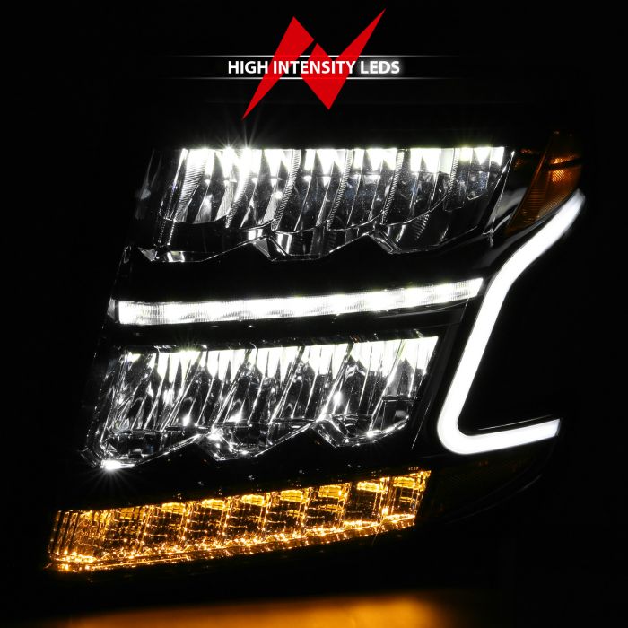 High Intensity LEDs of ANZO LED CRYSTAL PLANK STYLE HEADLIGHTS BLACK W/ SEQUENTIAL SIGNAL | CHEVY TAHOE/SUBURBAN 15-20