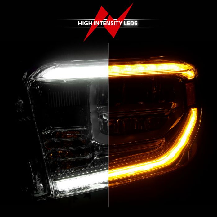 High Intensity LEDs of ANZO LED CRYSTAL HEADLIGHTS SWITCHBACK PLANK STYLE CHROME (LED HIGH/LOW BEAM) (FOR OEM HALOGEN MODEL W/ LED DRL) | TOYOTA TUNDRA 14-21
