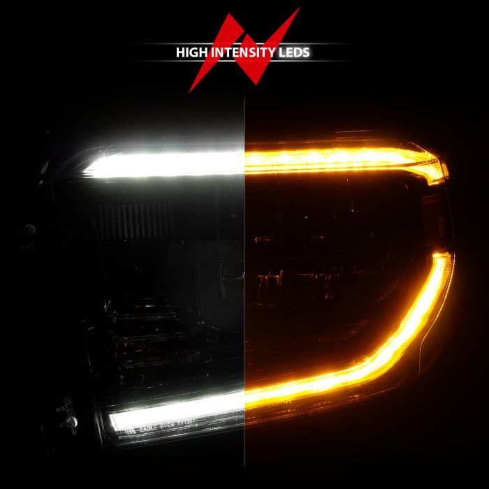 High Intensity LEDs of ANZO LED CRYSTAL SWITCHBACK PLANK STYLE HEADLIGHTS BLACK (LED HIGH/LOW BEAM) (FOR OEM HALOGEN MODEL W/ HALOGEN DRL) | TOYOTA TUNDRA 14-17