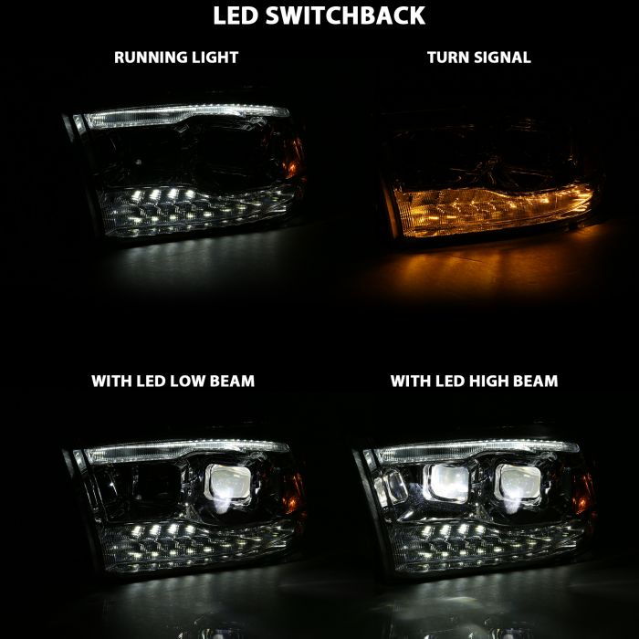 LED Switchback of ANZO DUAL LED PROJECTOR SWITCHBACK HEADLIGHTS CHROME (FOR ALL MODELS) | DODGE RAM 1500 09-18 / RAM 2500/3500 10-18