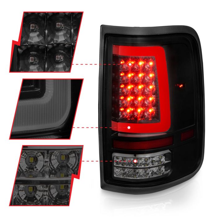 Different Segments of ANZO FORD FULL LED C BAR TAIL LIGHTS BLACK SMOKE LENS | F-150 04-08