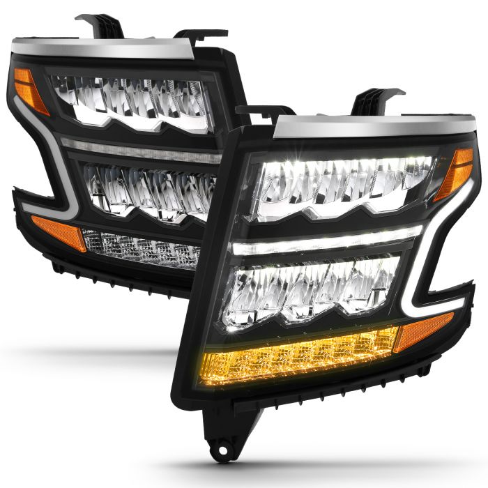 ANZO LED CRYSTAL PLANK STYLE HEADLIGHTS BLACK W/ SEQUENTIAL SIGNAL | CHEVY TAHOE/SUBURBAN 15-20