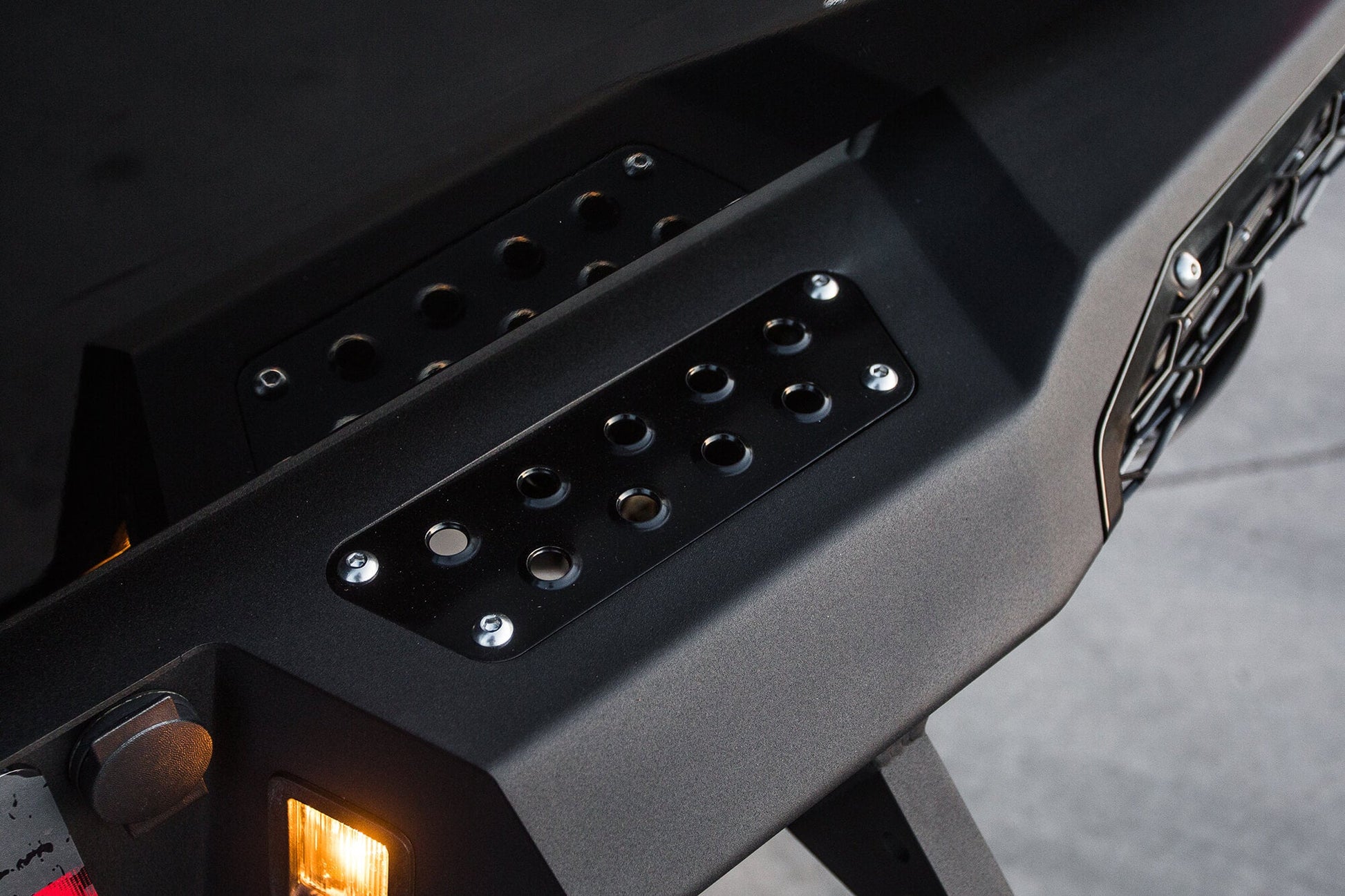 Installed on Car Close Look of ADD HoneyBadger Rear Bumper (10" Lights) | 2017-2020 Ford Raptor