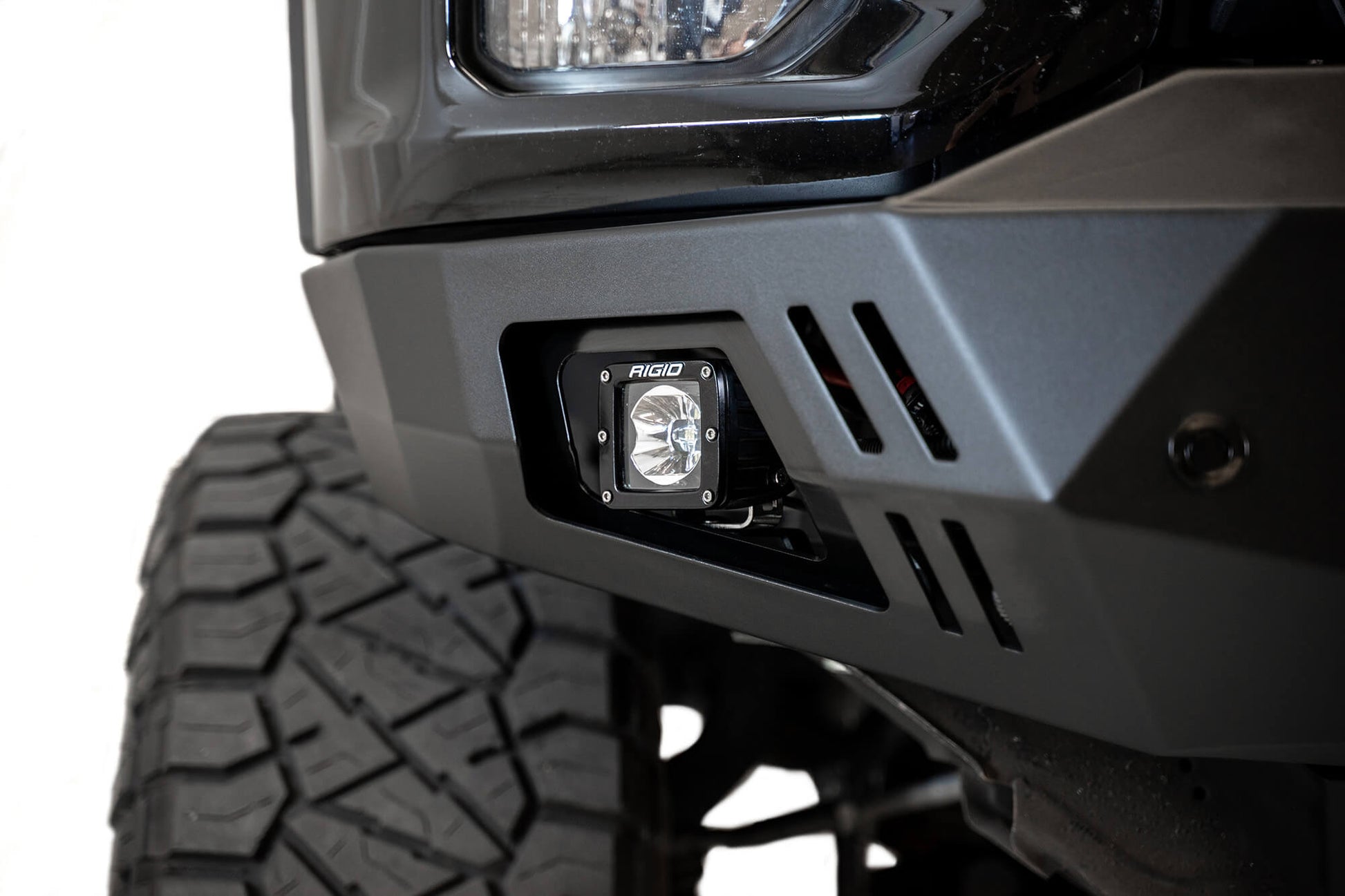 Rigid Light on Corner of Installed ADD Stealth Fighter Front Bumper | 2020 - 2022 Chevy 2500/3500