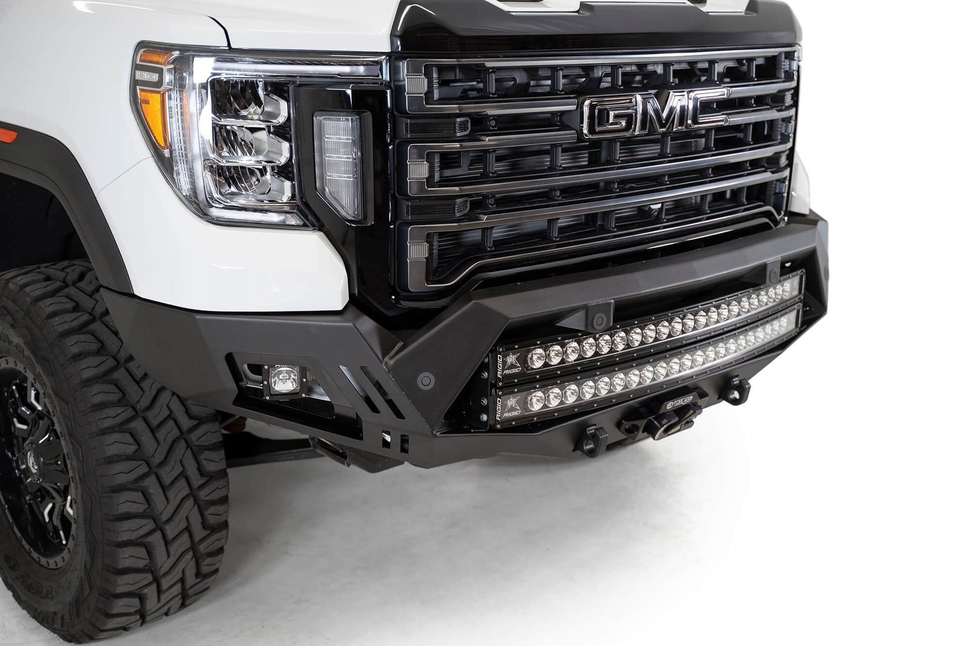 Installed on Car View from Front Side ADD GMC Bomber HD Front Bumper | 2020-2023 Sierra 2500/3500