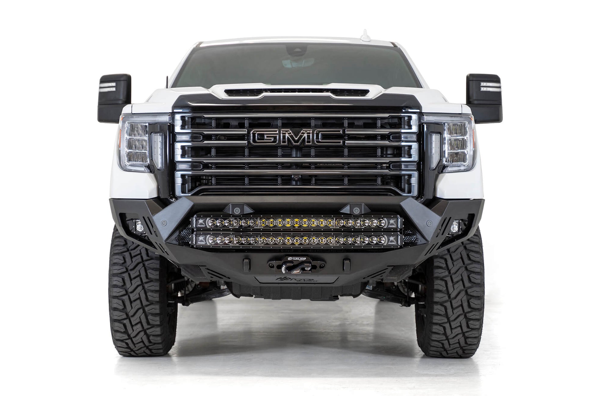 Installed on Car with Lightbar Front View ADD GMC Bomber HD Front Bumper | 2020-2023 Sierra 2500/3500