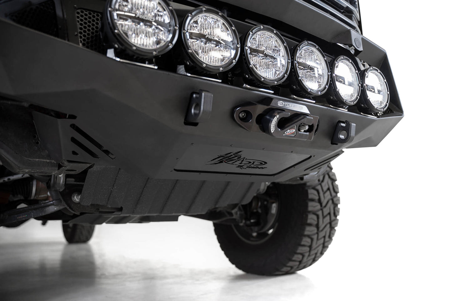 Installed on Car with Rigid Round Lights Close View from Bottom ADD GMC Bomber HD Front Bumper | 2020-2023 Sierra 2500/3500