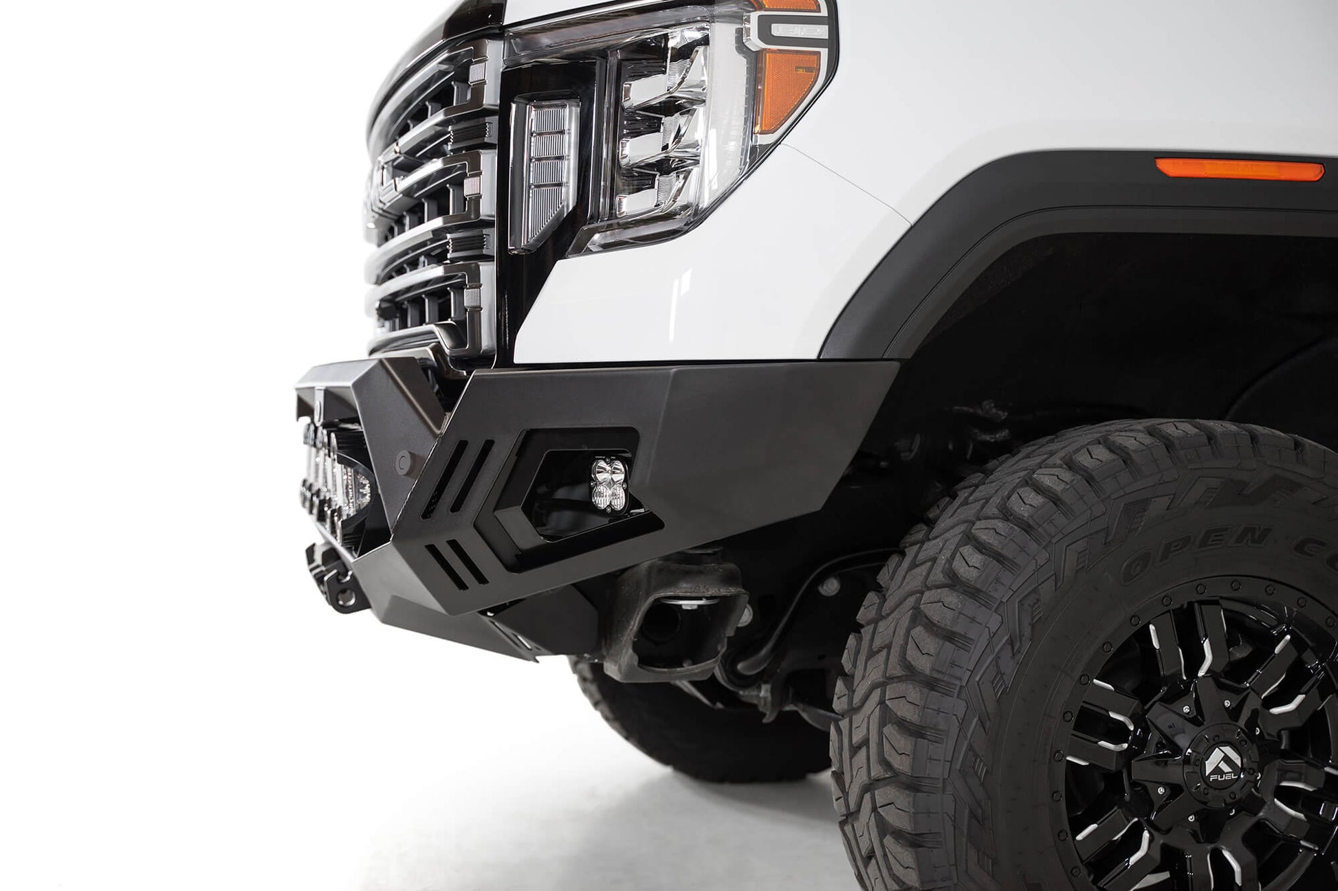 Installed on Car Side Front View ADD GMC Bomber HD Front Bumper | 2020-2023 Sierra 2500/3500