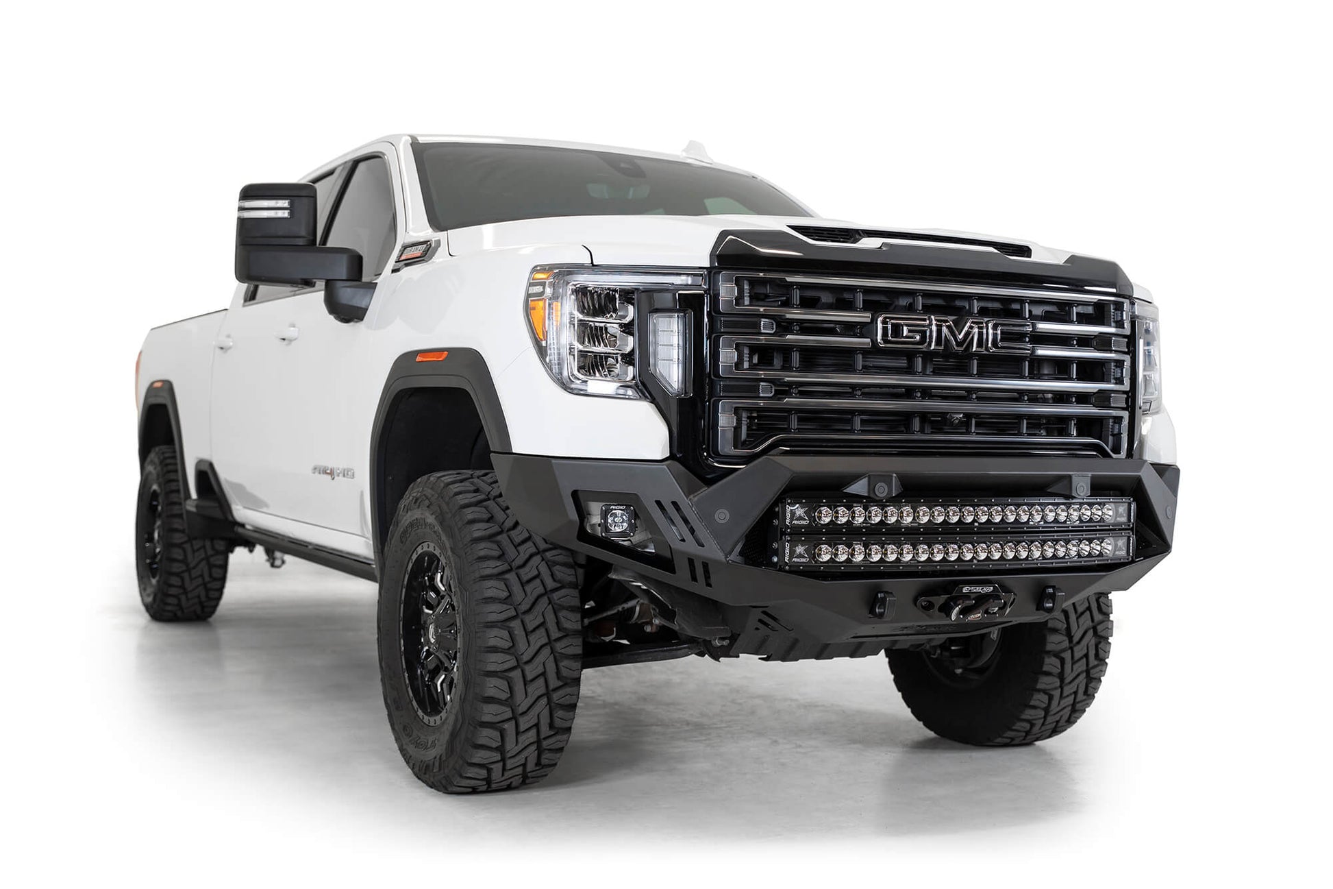 Installed on Car with Light Bar ADD GMC Bomber HD Front Bumper | 2020-2023 Sierra 2500/3500