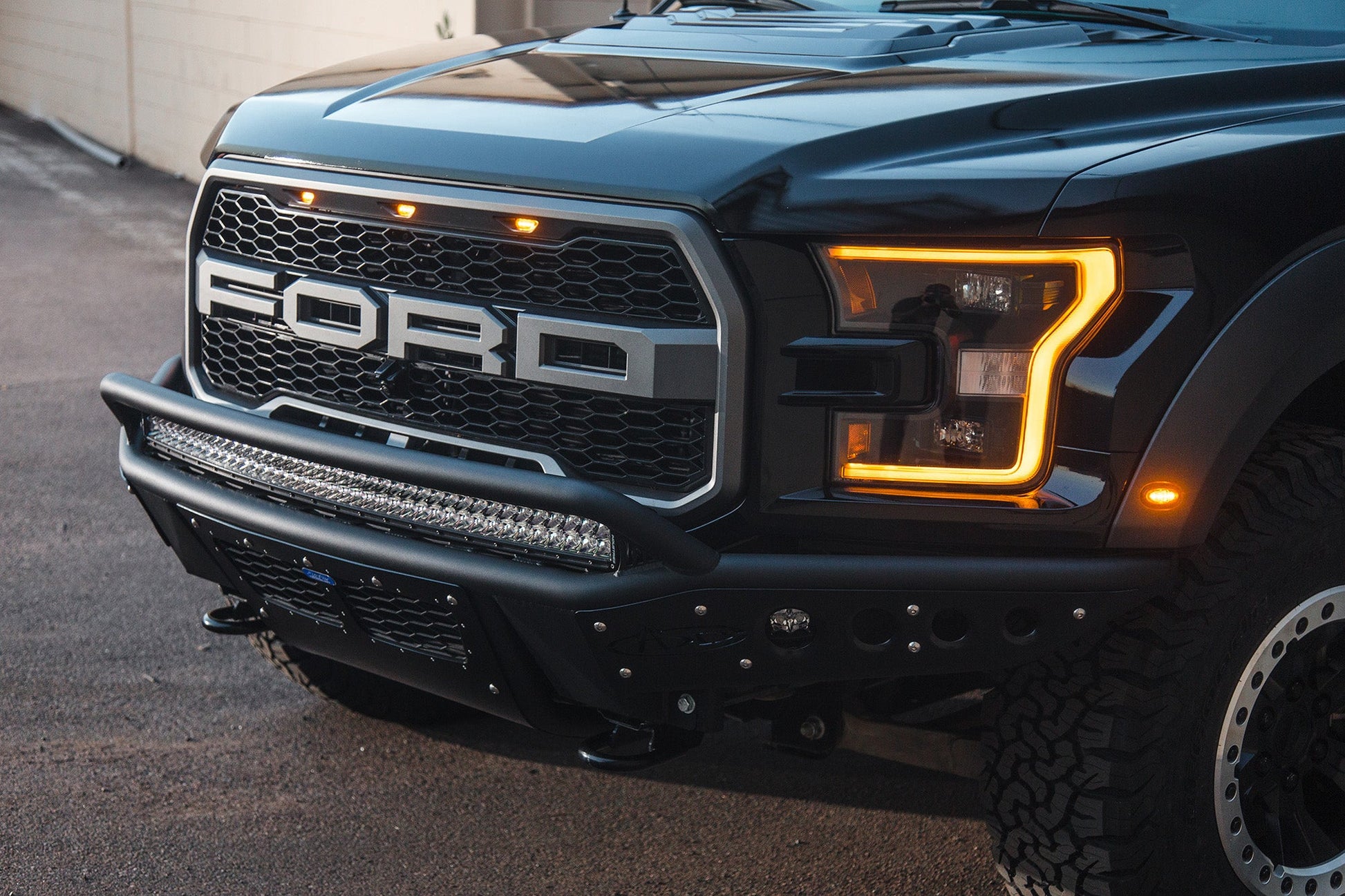 Installed on Car Front Side View ADD Ford Stealth R Front Bumper | 2017-2020 Raptor | Heritage