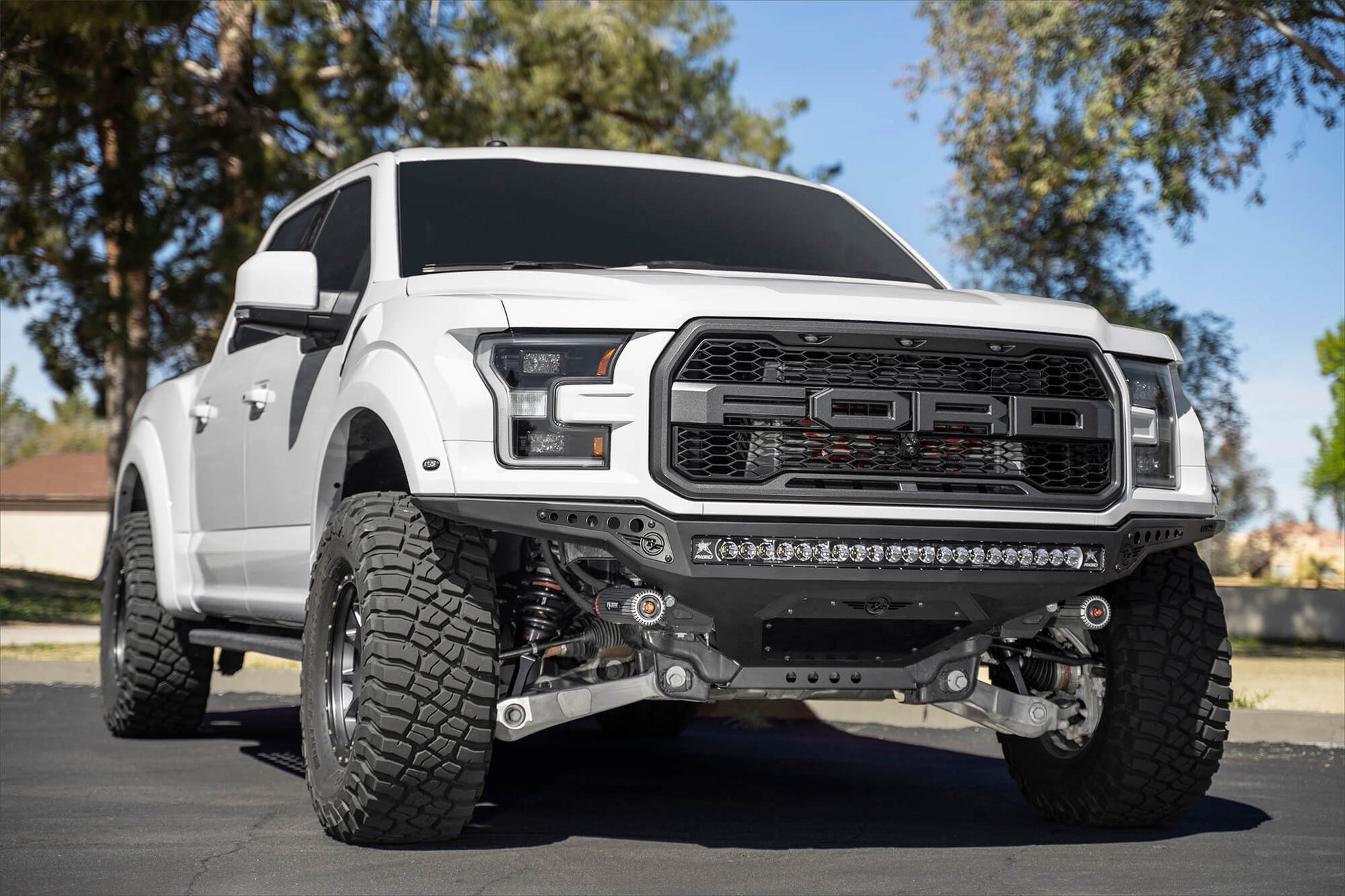 Installed on Car ADD Rock Fighter Frame Cut Front Bumper | 2017-2020 Ford Raptor | Heritage