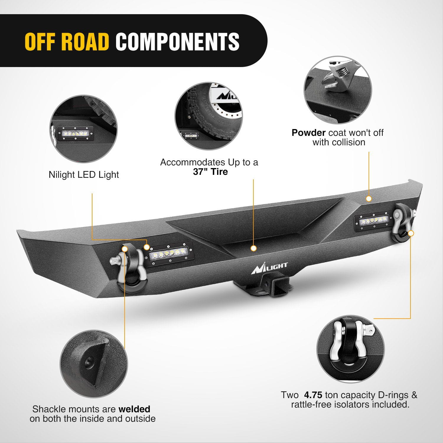 Off Road Components of Nilight Rear Bumper Kit for 2018-2019 Jeep Wrangler JL