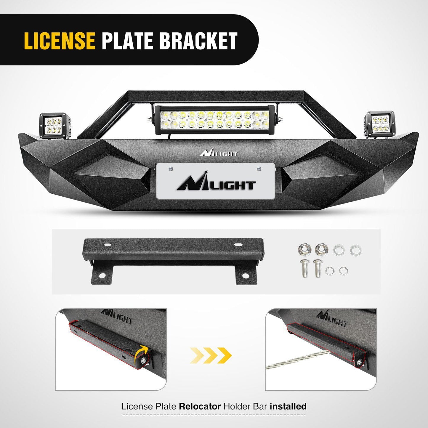 License Plate Bracket of Nilight Front Bumper Kit For 2018-2023 Jeep Wrangler JL