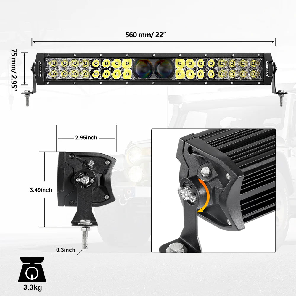 Auxbeam New 22 Inch 5D-PRO Series 22000LM Spot Beam Off Road Led Light Bar