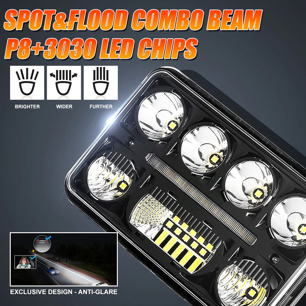 Auxbeam (4pcs/set) 4x6 Inch Sealed Beam LED Headlights Exclusive Design Anti-glare with Hi-Lo Beam & DRL
