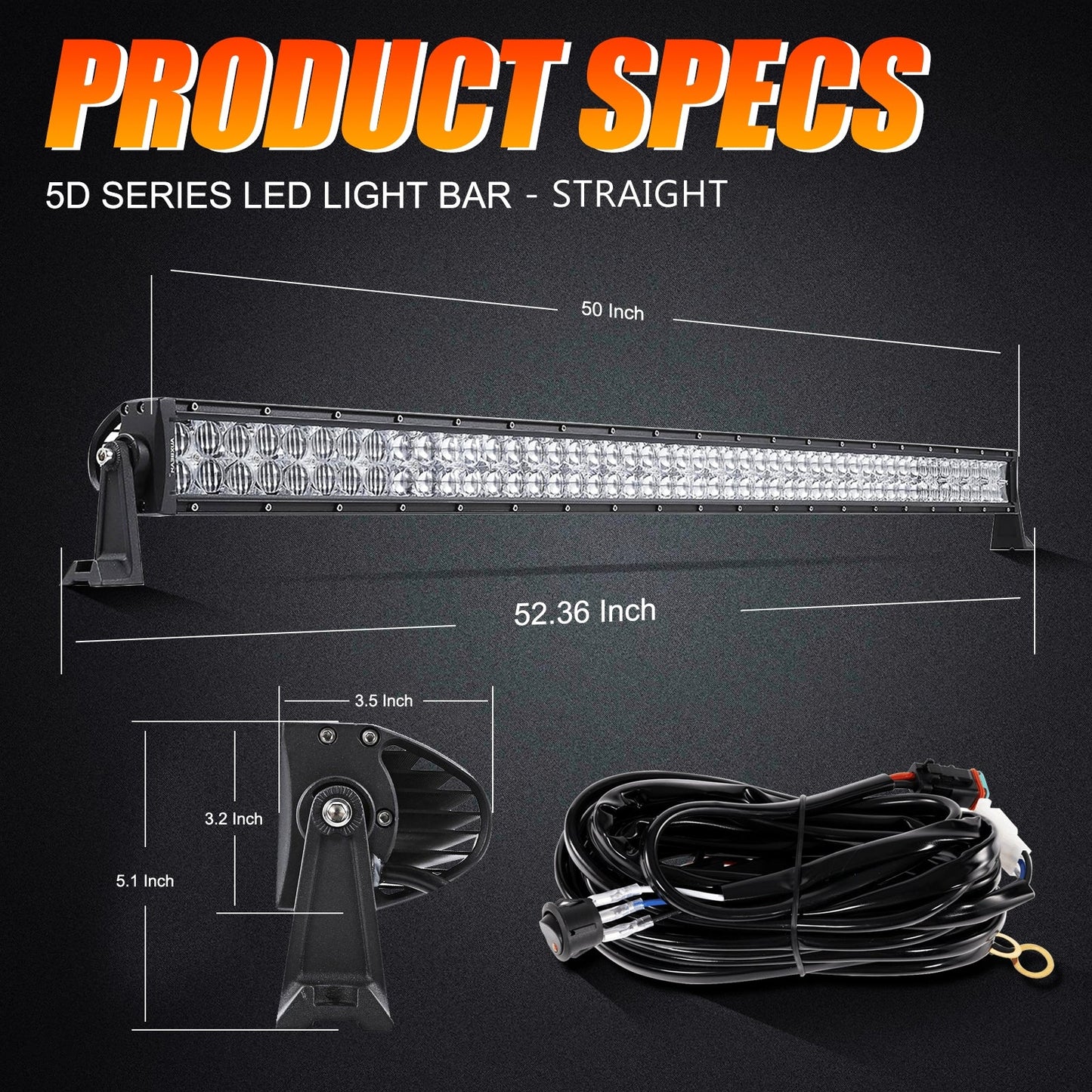 Auxbeam 50 Inch 5D Series Straight/Curved Combo Beam Double Row Led Light Bar