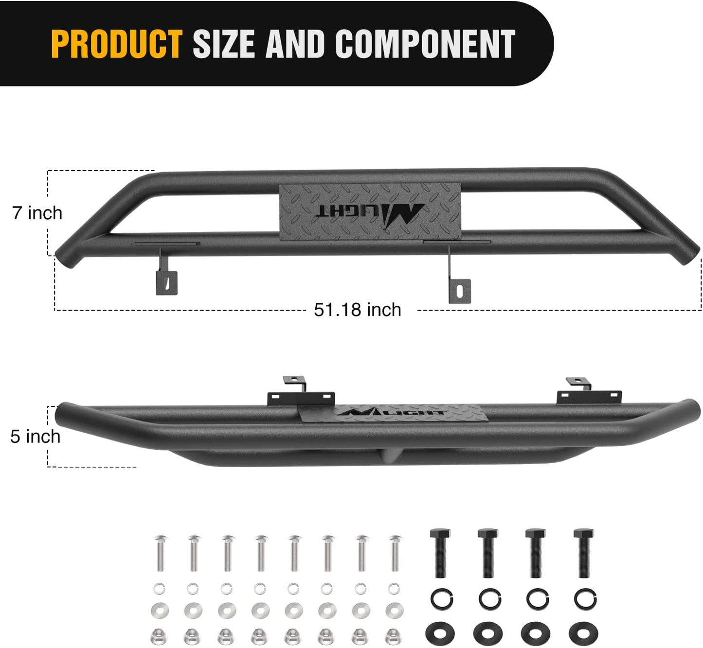 Product Size and Component of Nilight Running Boards For 2007-2018 Wrangler JK & Unlimited 2 Door (Pair)