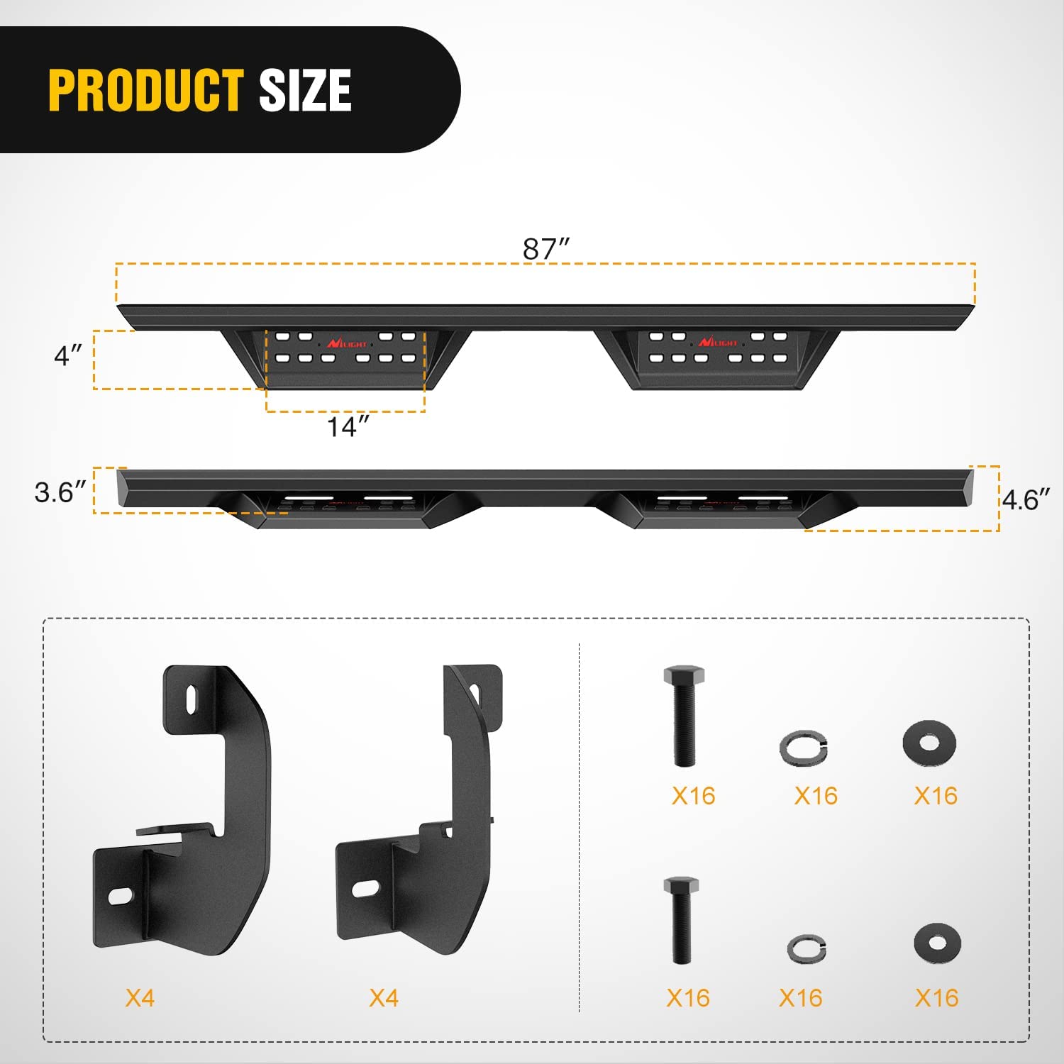 Product Size of Nilight Running Boards For 2019-2022 Chevy Silverado GMC Sierra 1500