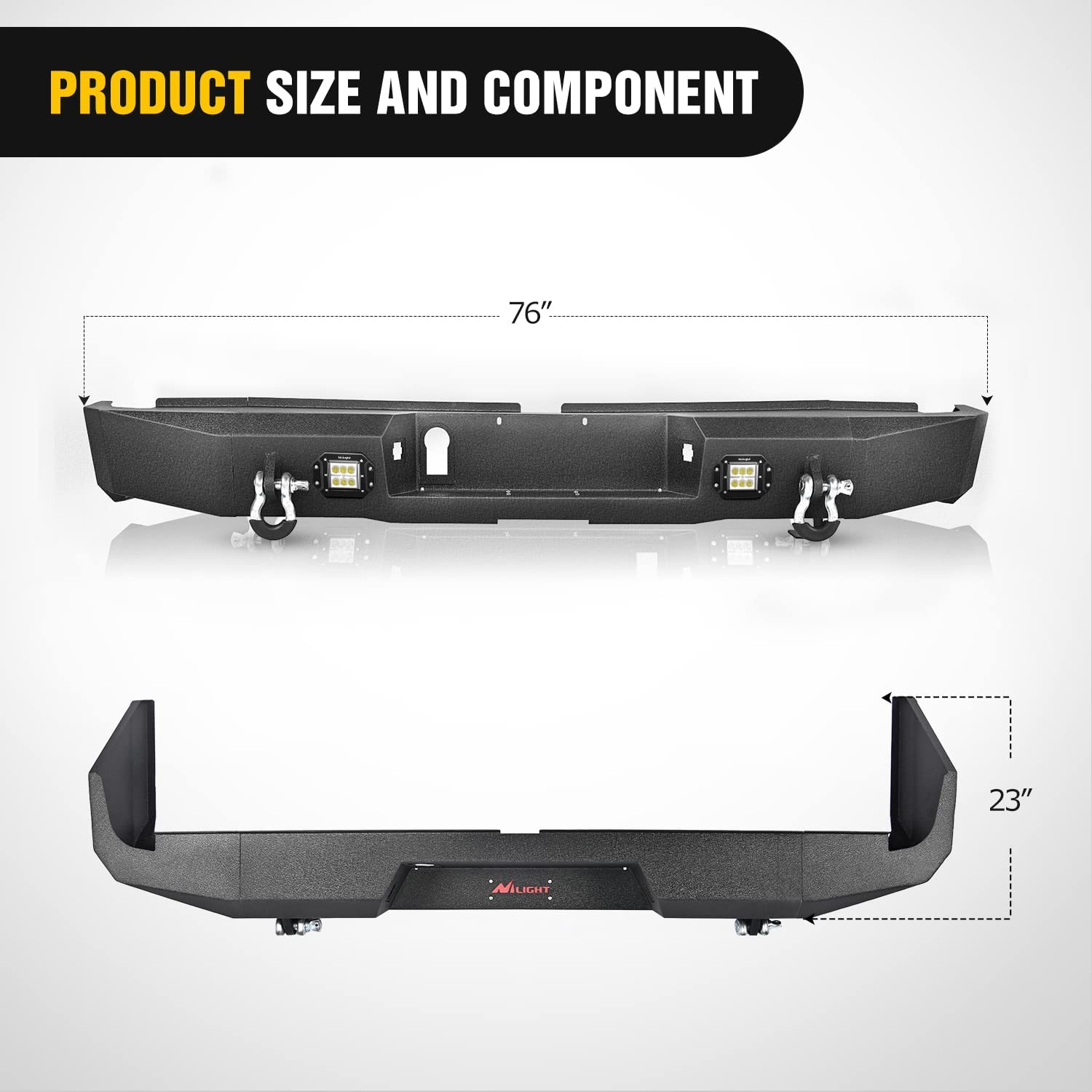 Product Size and Component of Nilight Rear Step Bumper For 2014-2021 Toyota Tundra