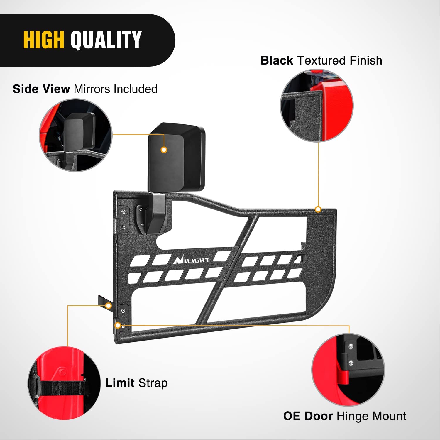 Nilight Front Tubular Doors with Side View Mirrors | Jeep JL/JT