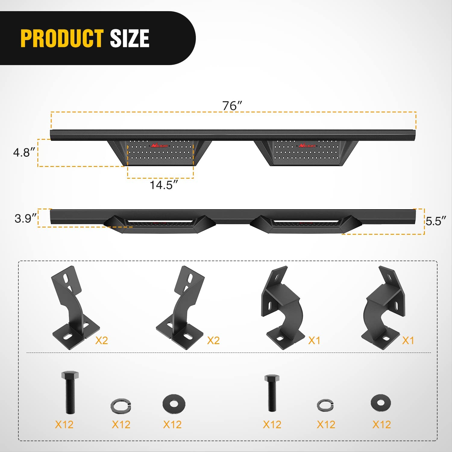 Product Size of Nilight Running Boards For 2005-2022 Toyota Tacoma Double Cab