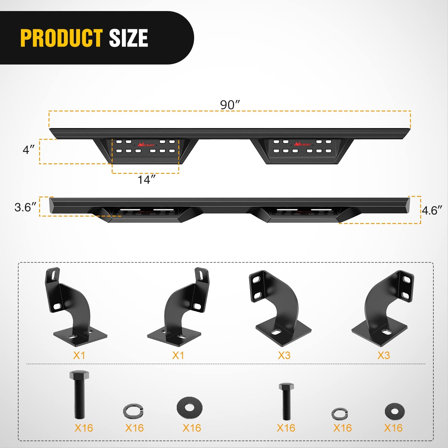 Product Size of Nilight Running Boards For 2007-2021 Toyota Tundra CrewMax Cab