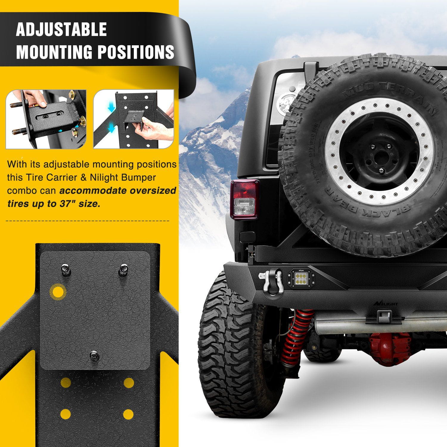 Adjustable Mounting Positions of Nilight Rear Bumper Kit For 2007-2018 Jeep Wrangler JK & Unlimited