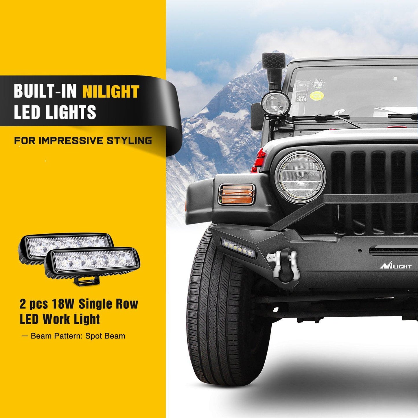 Built-in Lights of Nilight Front Bumper Kit For 1987-2006 Jeep Wrangler TJ YJ