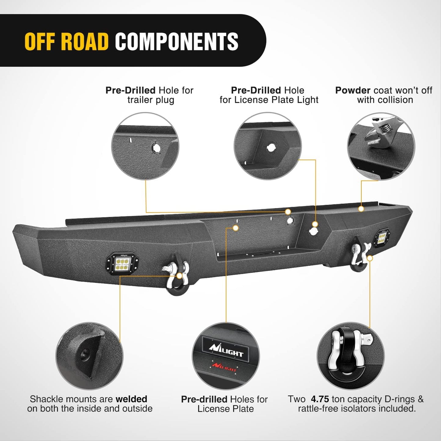 Off-Road Components of Nilight Rear Step Bumper For 2009-2014 Ford F-150