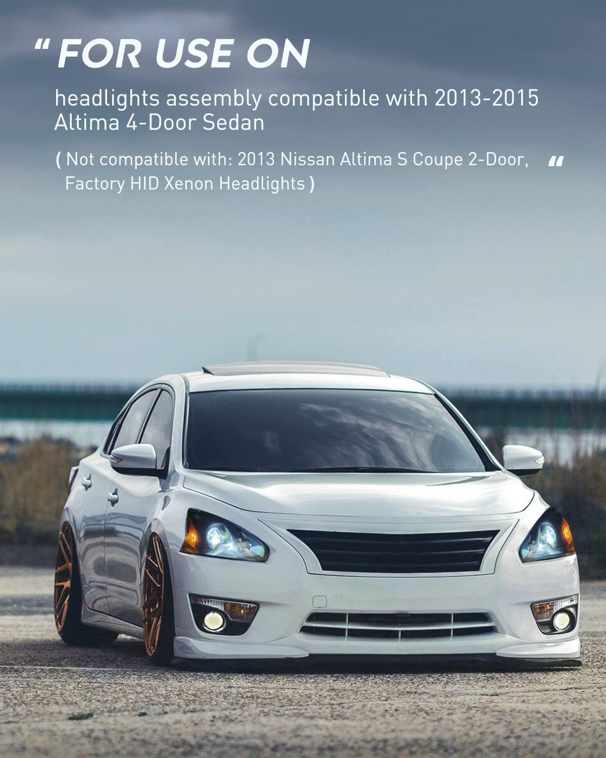 Compability of Nilight Headlight Assembly Black Case Amber Reflector For 2013-2015 Nissan Altima 4 Door Sedan (Pair)