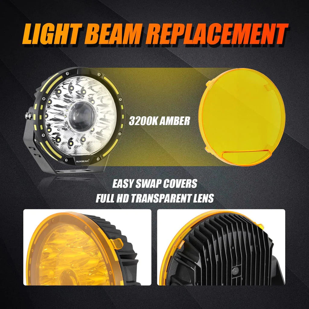 Auxbeam (2pcs/set) 7 Inch 230W 33332LM 360-PRO Series LED Driving Lights+Amber/Black Covers(Optional) for ATV UTV SIDE BY SIDE 4X4