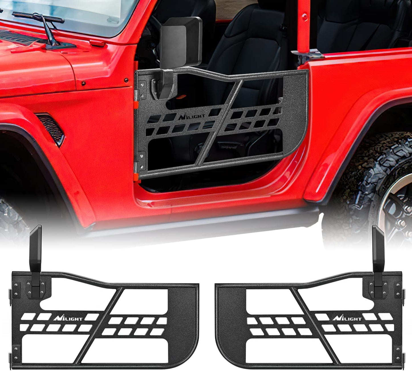 Nilight Front Tubular Doors with Side View Mirrors | 2018-2023 Jeep Wrangler JL | 2020-2023 Gladiator JT 2 Door
