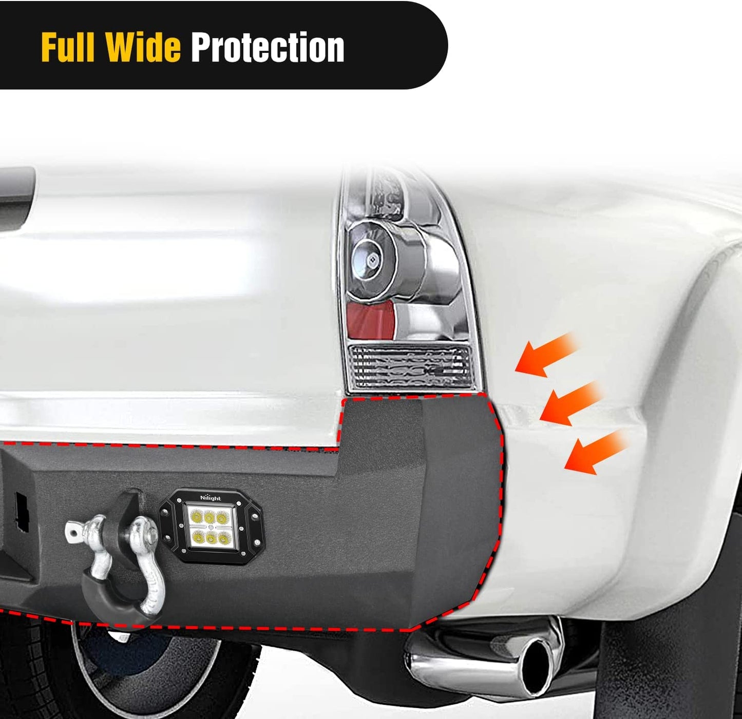 Full Wide Protection of Nilight Rear Step Bumper For 2005-2015 Toyota Tacoma