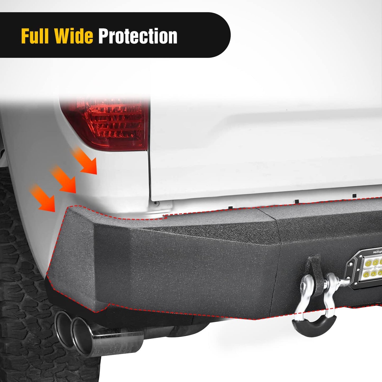 Full Wide Protection of Nilight Rear Step Bumper For 2014-2021 Toyota Tundra