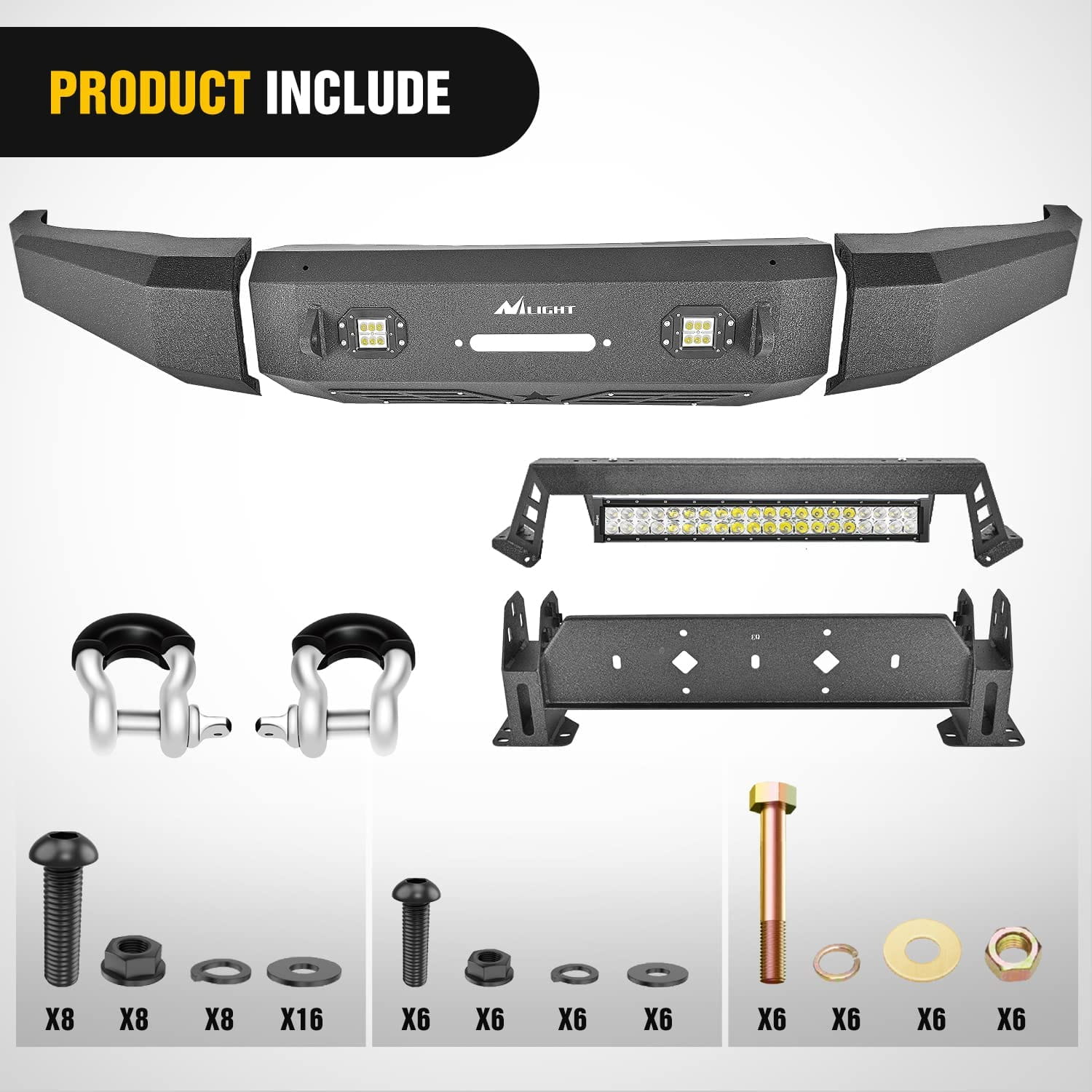 Included Components of Nilight Front Bumper Full Width Steel For 14-21 Toyota Tundra