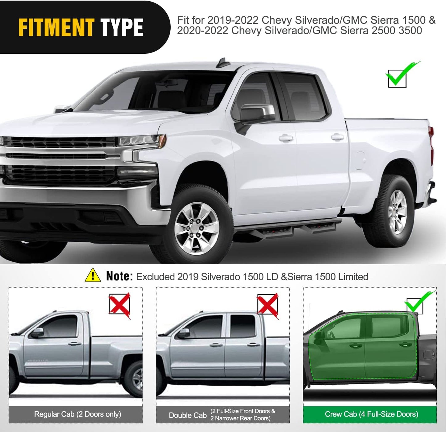 Fitment Type of Nilight Running Boards For 2019-2022 Chevy Silverado GMC Sierra 1500