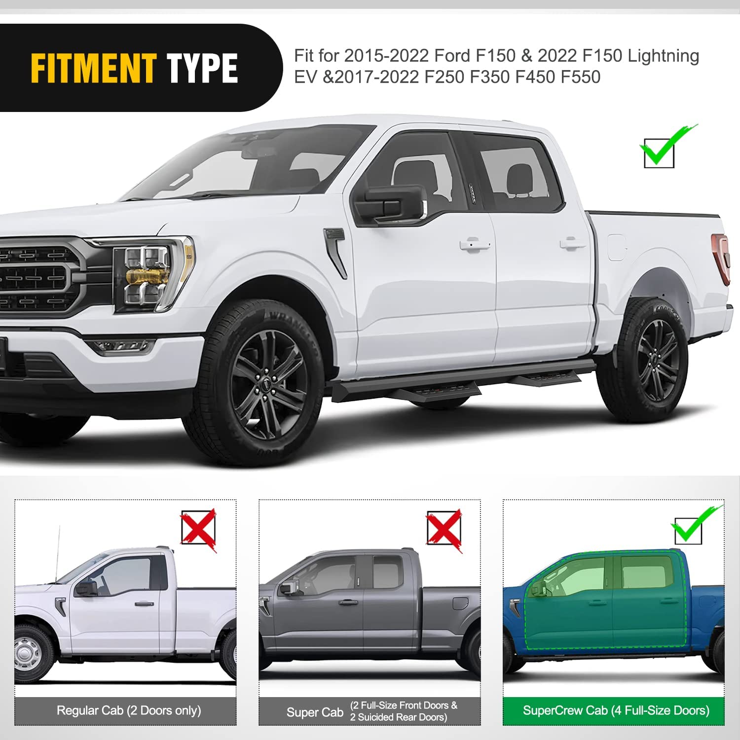 Fitment Type of Nilight Running Boards For 2015-2022 Ford F150 | 2022 F150 Lightning EV