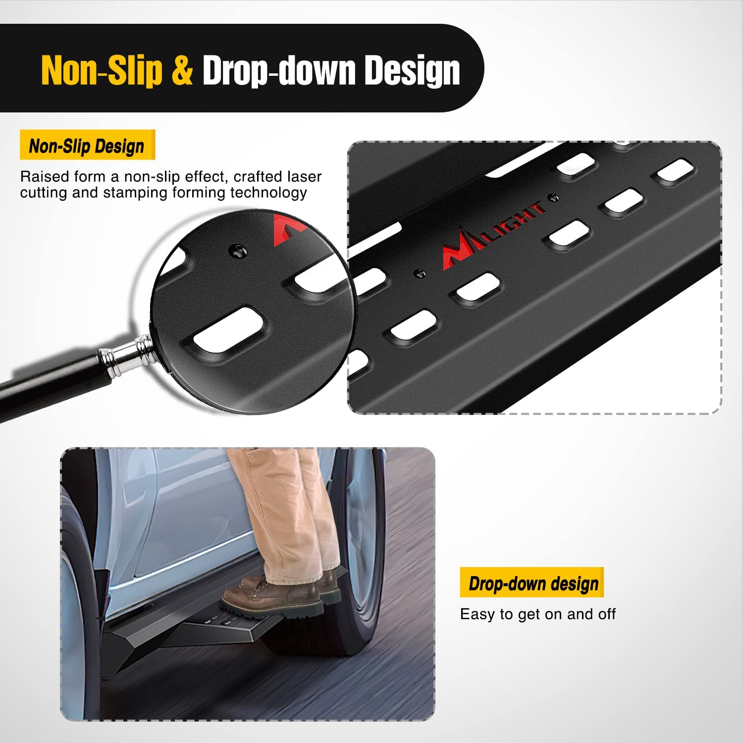 Non Slip and Drop Down Design of Nilight Running Boards For 2015-2022 Ford F150 | 2022 F150 Lightning EV