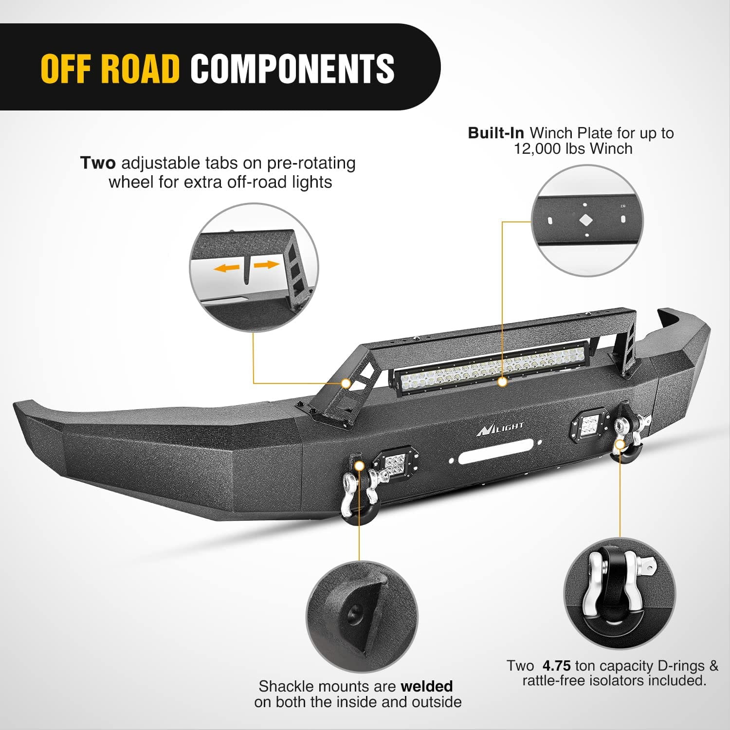 Off Road Components for Nilight Front Bumper Full Width Steel For 14-21 Toyota Tundra