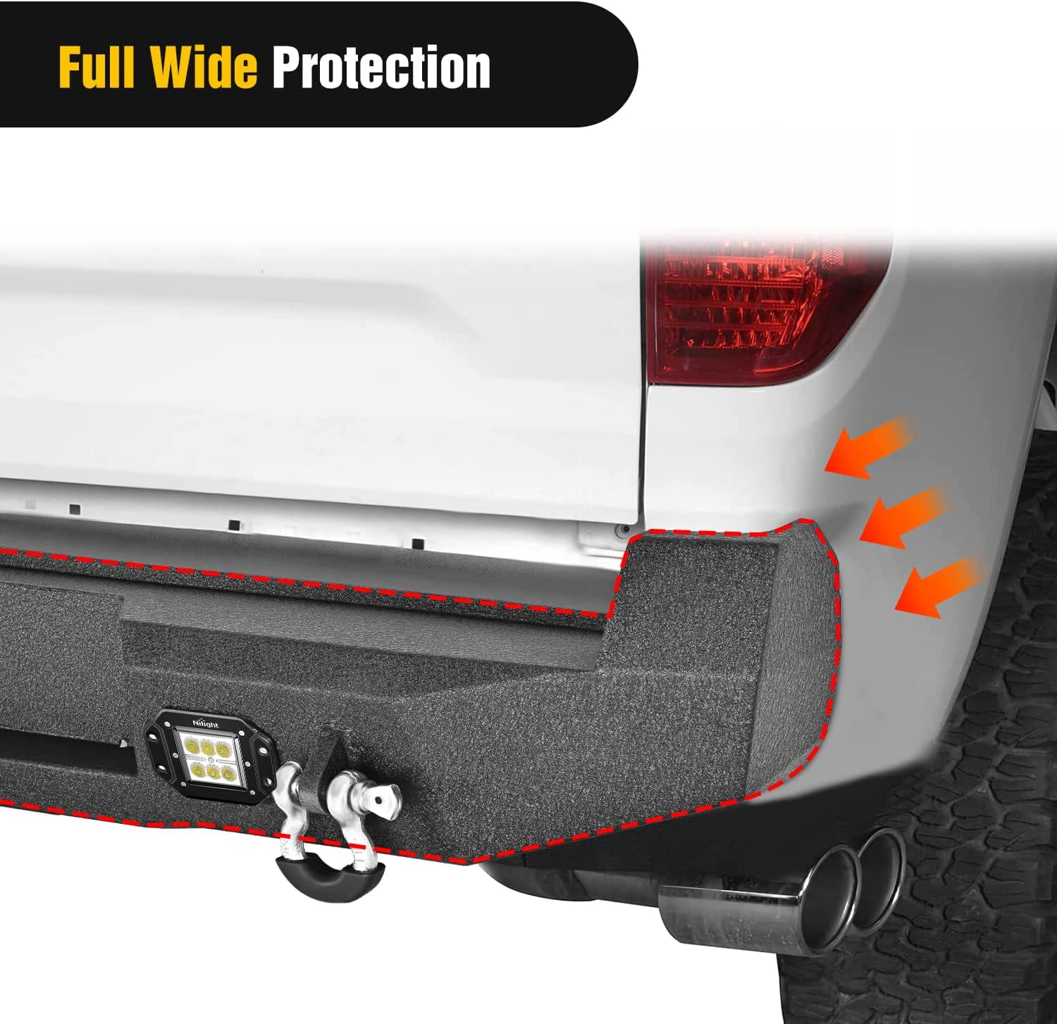Full Wide Protection of Nilight Rear Step Bumper | 2016-2023 Toyota Tacoma