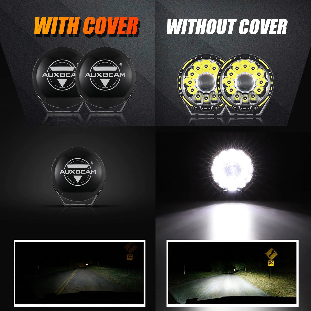 Auxbeam (2pcs/set) 7 Inch 230W 33332LM 360-PRO Series LED Driving Lights+Amber/Black Covers(Optional) for ATV UTV SIDE BY SIDE 4X4