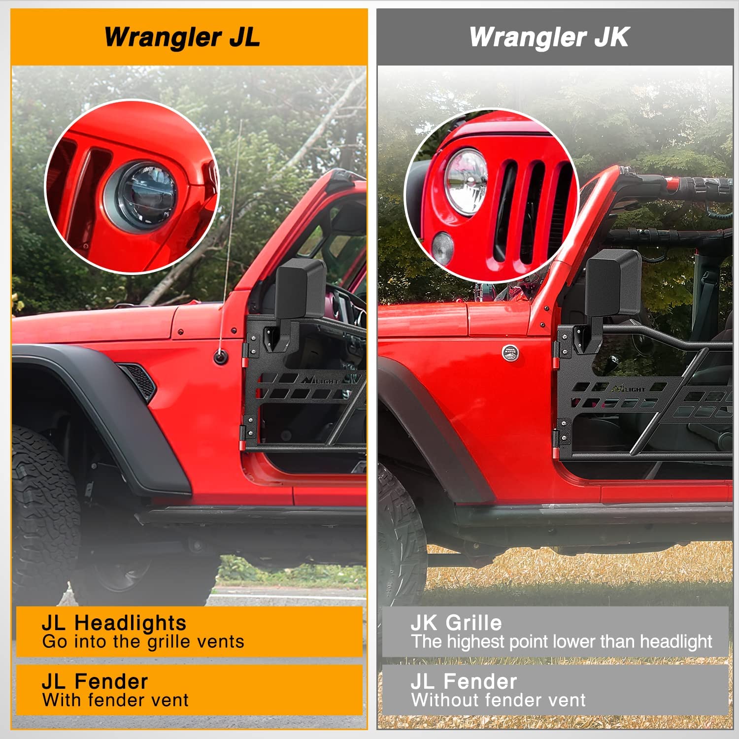Wrangler JL vs Wrangler JT version of Nilight Front Tubular Doors with Side View Mirrors | 2018-2023 Jeep Wrangler JL | 2020-2023 Gladiator JT 2 Door