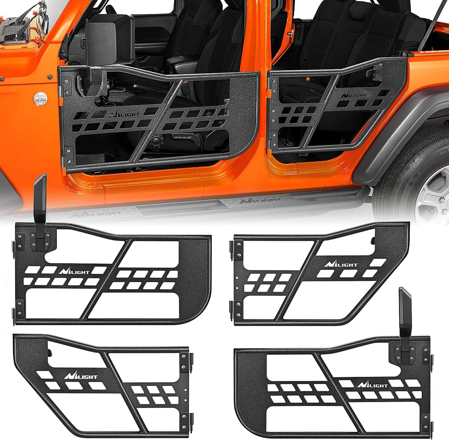 Nilight Front Rear Tubular Doors with Side View Mirrors For 2018-2023 Wrangler JL | 2020-2023 Gladiator JT 2 Door