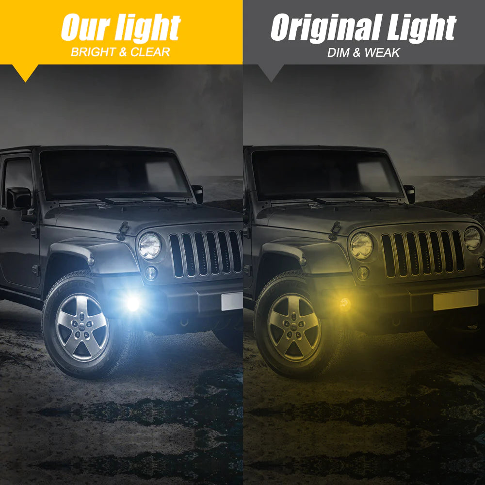 Auxbeam 7'' Hi-Lo Beam LED Headlight with RGB Flowing Halo Ring & 4'' LED Fog Lights With White DRL+Amber Turn Signal