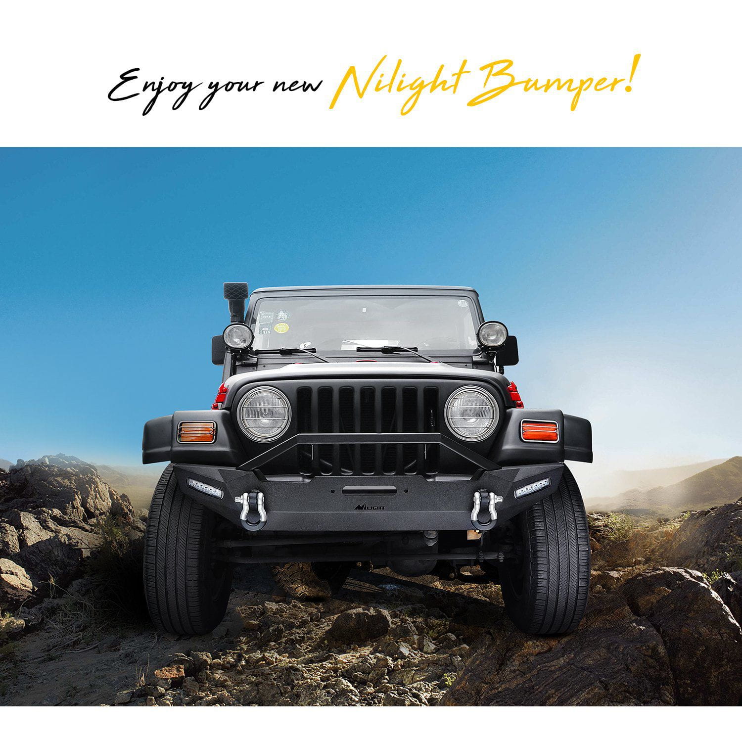 Installed on Car Nilight Front Bumper Kit For 1987-2006 Jeep Wrangler TJ YJ