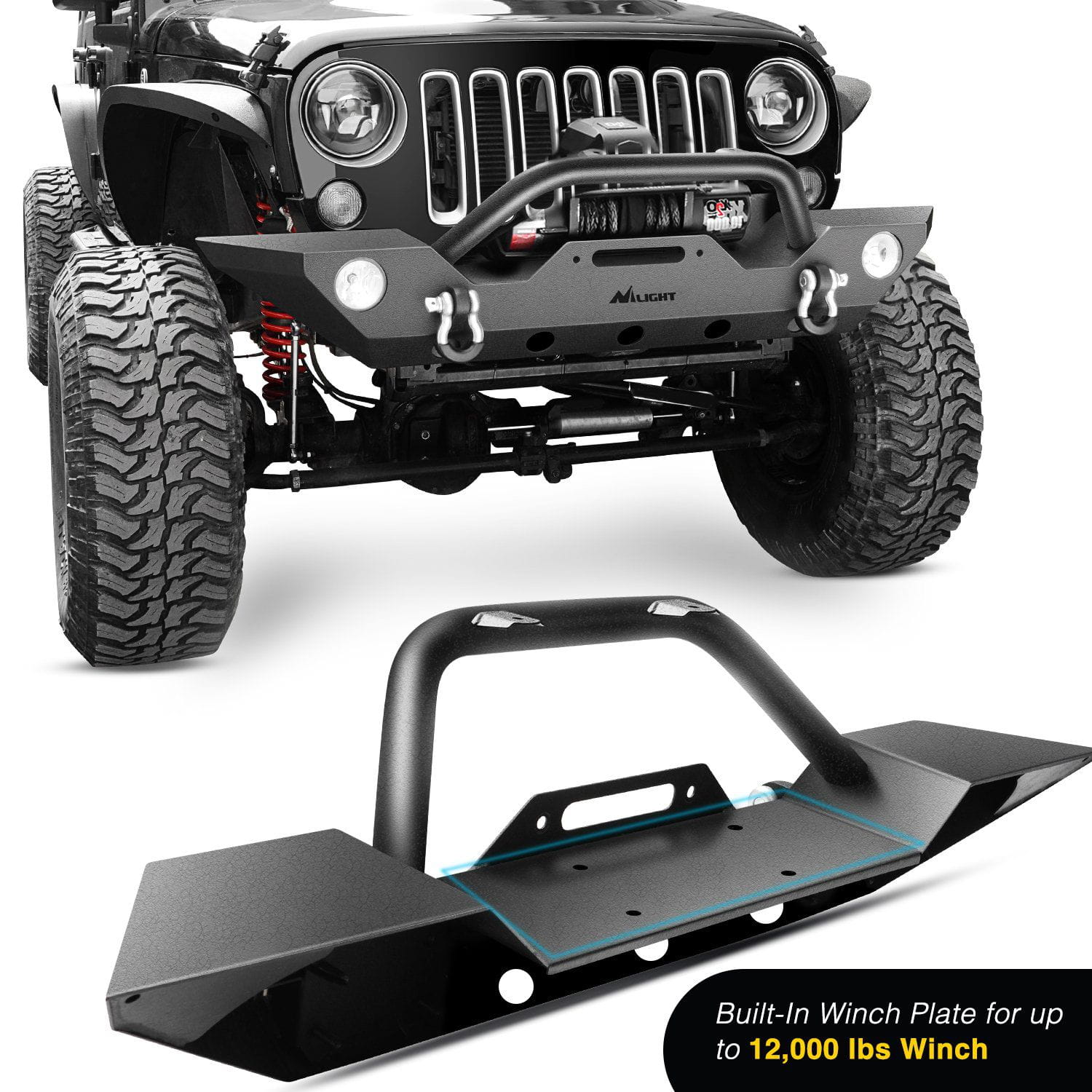 Winch Plate of Nilight Front Bumper Kit B For 2007-2018 Jeep Wrangler JK